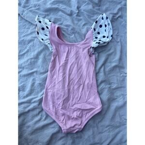EUC This Tribe of Three kid's leotard sz: 2T pink polka dot